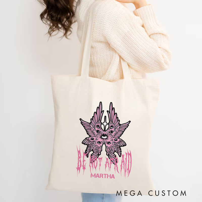 Personalized Be Not Afraid Christian Canvas Tote Bag with Name Christian Angel Bag Faith Based Gift Religious Gift Christian Gift