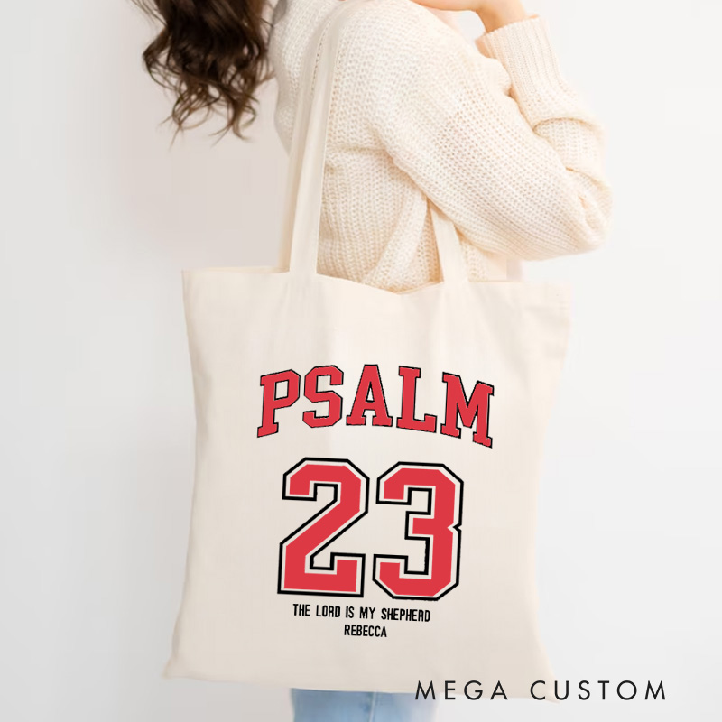 Personalized the Lord is my Shepherd Canvas Tote Bag with Name Christian Psalm 23 Bible Verse Bag Jesus Gift Religious Christian Gift for Jesus Lovers