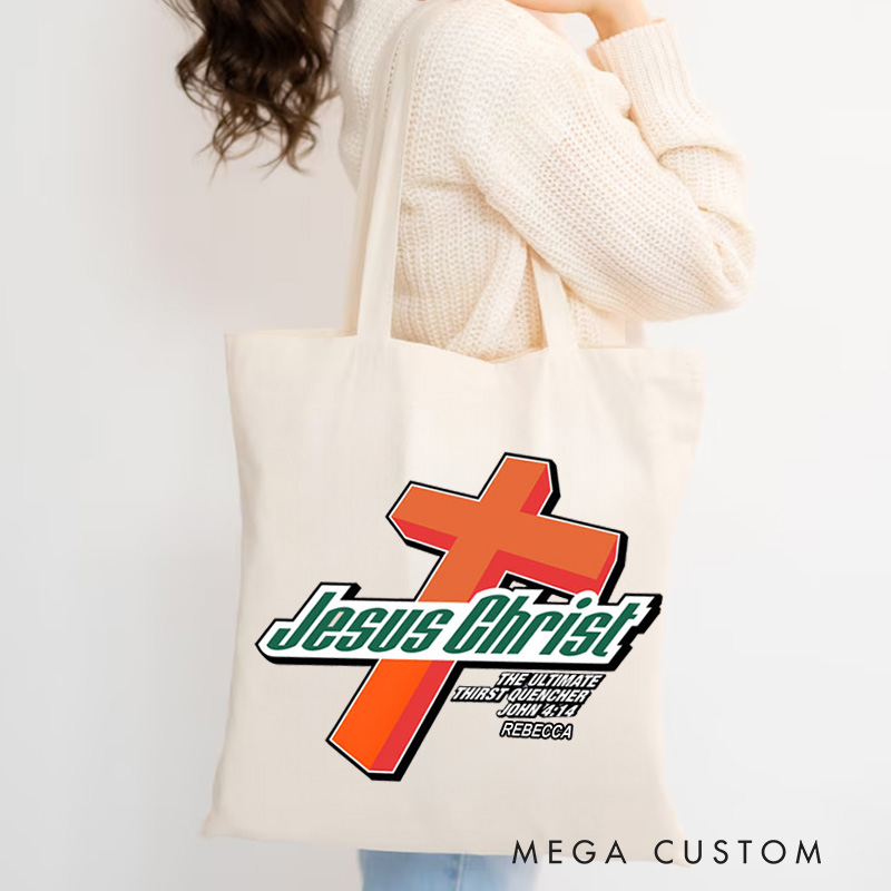 Personalized Jesus Christ Christian Canvas Tote Bag with Name Christian Cross Bag Faith Gift Religious Gift Christian Gift for Jesus Lovers