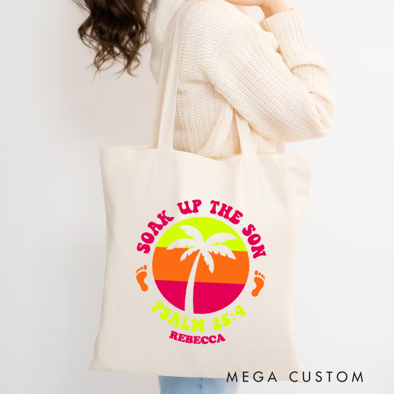 Personalized Soak Up the Son Canvas Tote Bag with Name Christian Psalm 25:4 Bible Verse Bag Sunset Bag Faith Based Gift Christian Gift for Jesus Lover