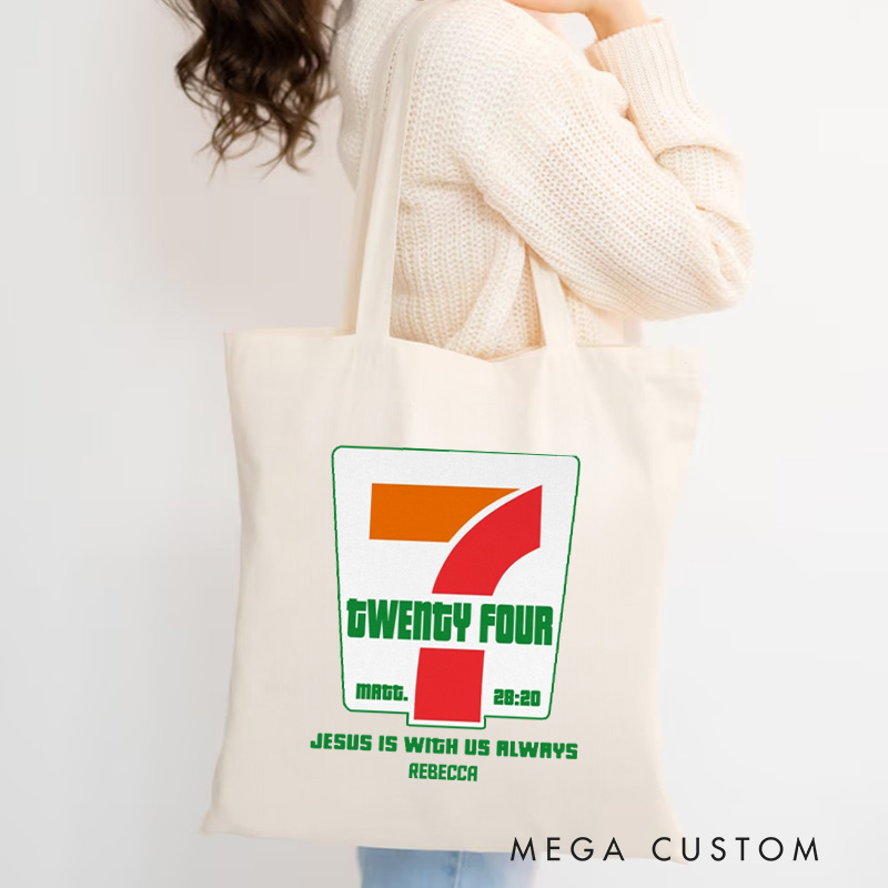 Personalized Jesus is with Us Always Canvas Tote Bag with Name Christian Matthew 28:20 Bible Verse Bag Christian Gift Faith Gift for Jesus Lover