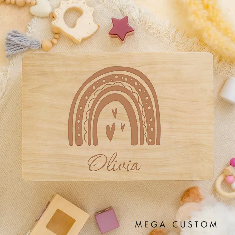 Personalized Double Heart Rainbow Keepsake Memory Box Baptism Gift Birth Present