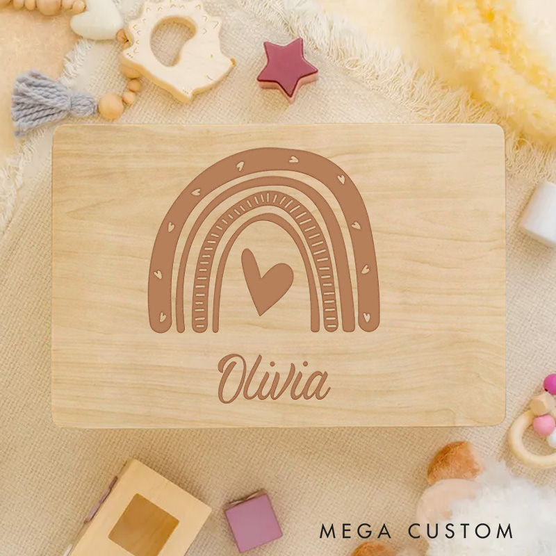Personalized Minimalist Rainbow Heart Keepsake Memory Box Birthday Gift for Baby