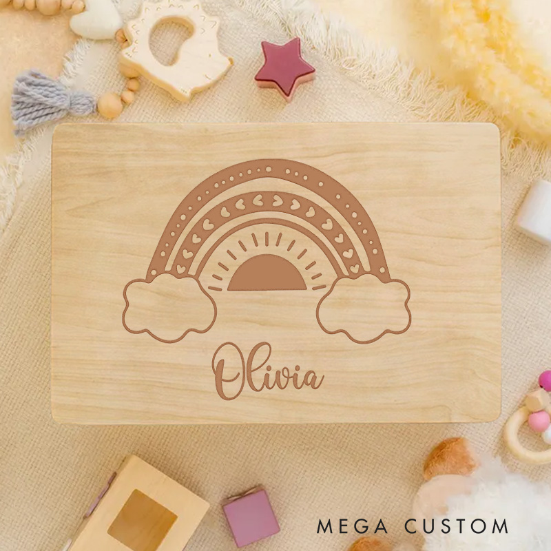 Personalized Rainbow With Clouds Keepsake Memory Box Baptism Gift Birth Present