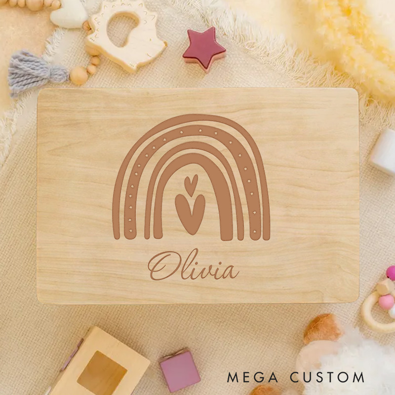 Personalized Simple Heart Rainbow Keepsake Memory Box Birthday Gift for Baby