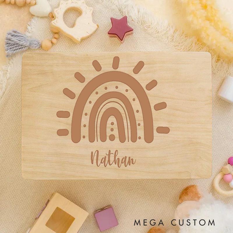 Personalized Sunburst Rainbow Keepsake Memory Box Birthday Gift for Baby Baby Shower Gift