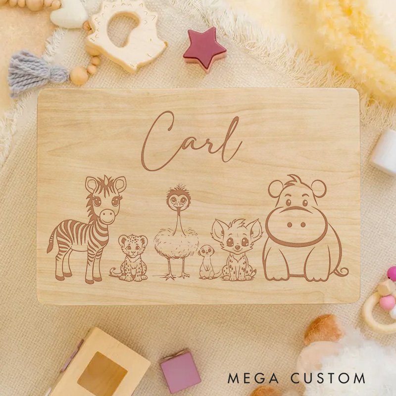 Personalized Jungle Safari Animal Friends Keepsake Memory Box Birthday Gift for Baby