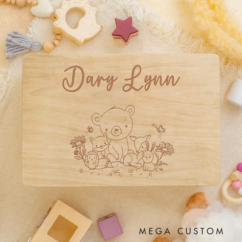 Personalized Forest Animal Gathering Keepsake Memory Box Birthday Gift for Baby