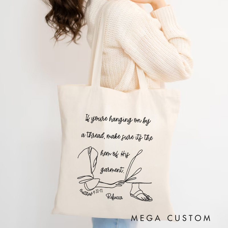 Personalized Hem of His Garment Canvas Tote Bag with Name Christian Matthew 9:20-21 Bible Verse Tote Bag Encouraging Tote Bag Inspirational Faith Bag