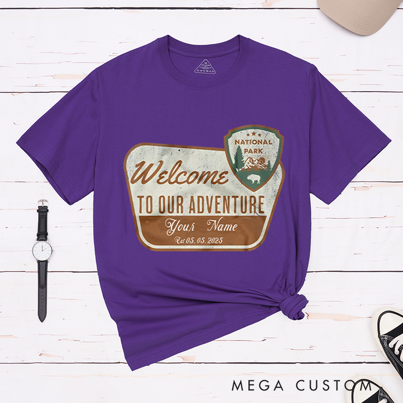 Personalized National Park Welcome to Our Adventure T-Shirt Hiking Mountain Shirt Nature Adventurers Lovers Gift