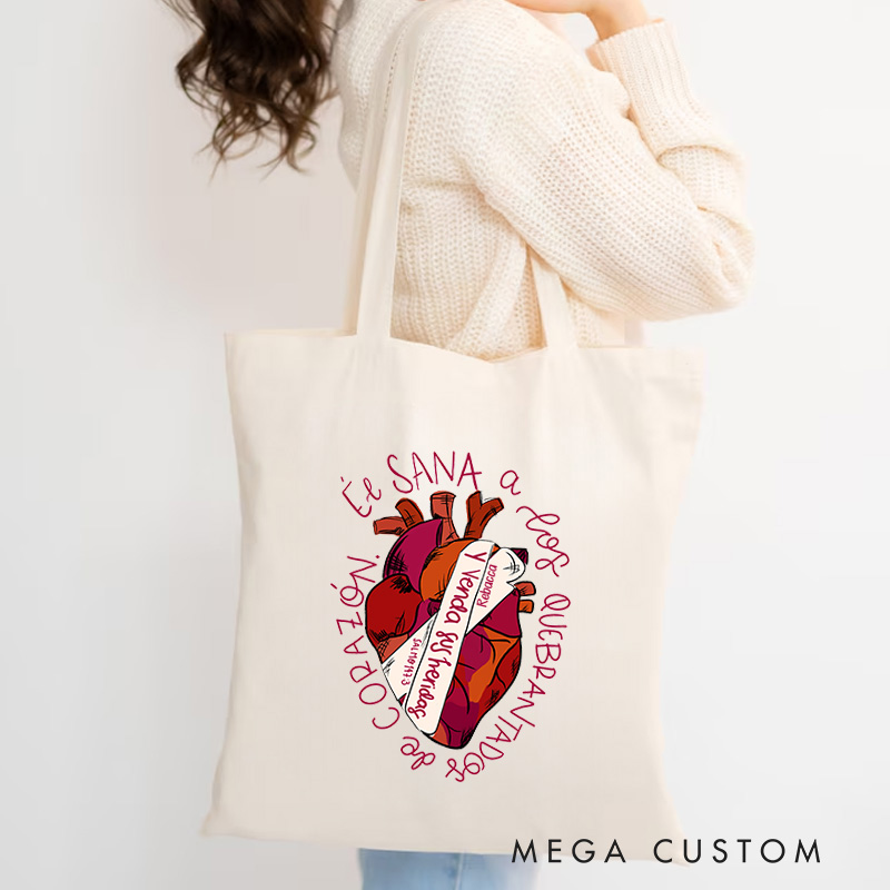 Personalized Jesus Heals Canvas Tote Bag with Name Christian Psalms 147:3 Bible Verse Tote Bag Heart Bandage Tote Bag Jesus Tote Bag Christian Gift