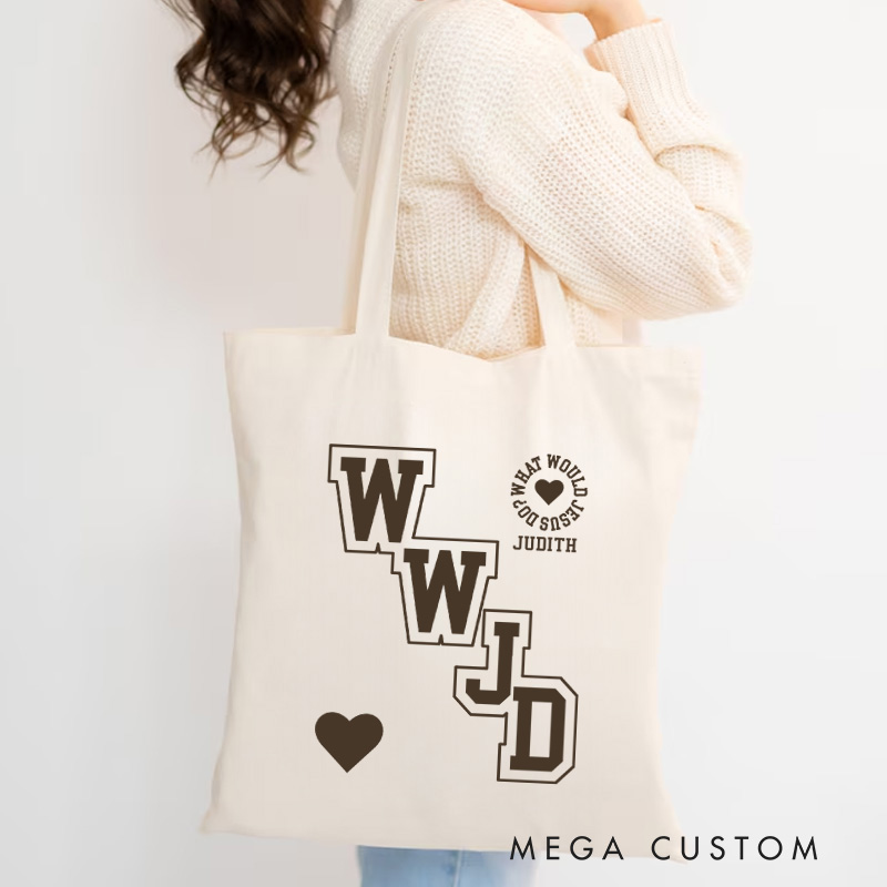 Personalized WWJD What Would Jesus Do Christian Canvas Tote Bag with Name Faith Tote Bag Jesus Tote Bag Religious Gift Christian Gift for Jesus Lovers