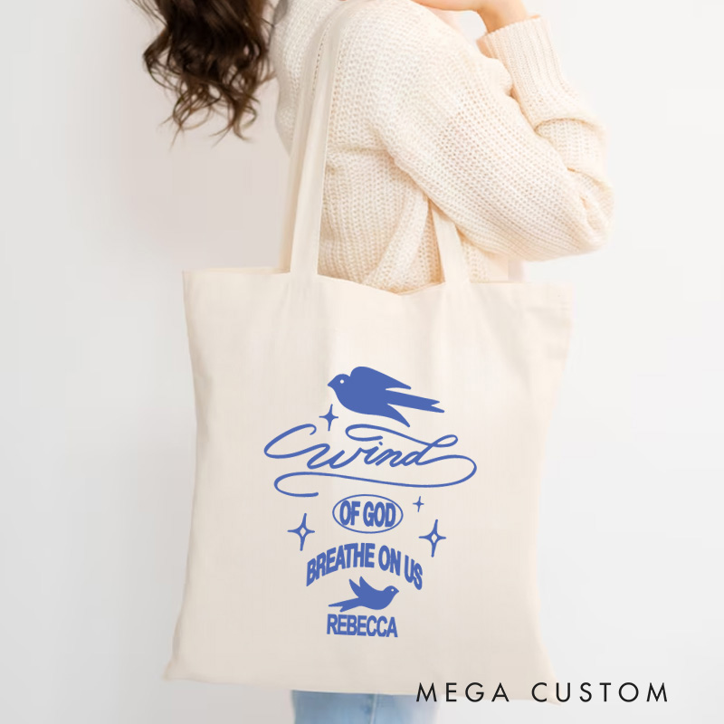 Personalized Wind of God Breathe on Us Canvas Tote Bag with Name Doves Tote Bag God Tote Bag Religious Gift Christian Gift for Jesus Lovers