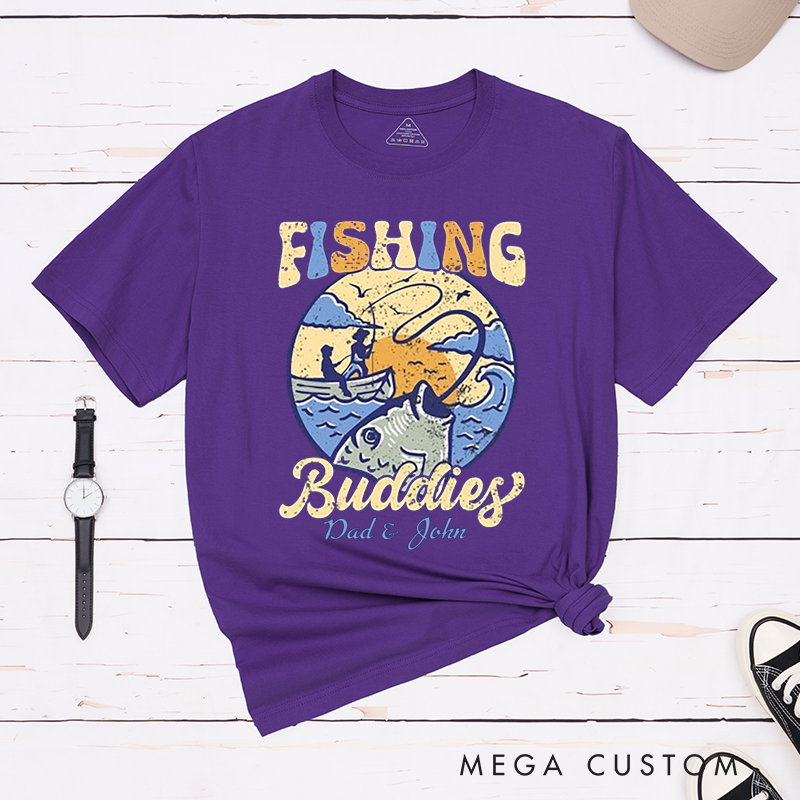 Personalized Fishing Buddies Vibrant Fishing Scene T-Shirt Fishing for Fisherman