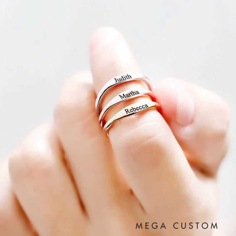 Personalized Tiny Cross Ring Custom Engrave Minimalist Stackable Ring Jewelry with Name Christian Be Still Ring Baptismal Mother's Day Gift for Her