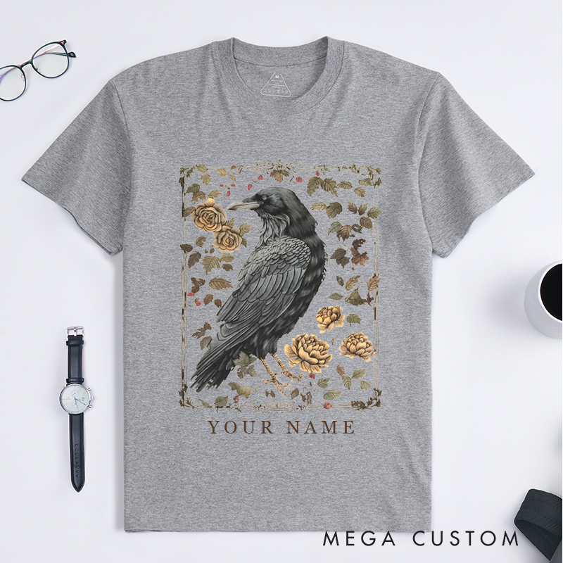 Personalized Tarot Lovers Classic T-Shirts Vintage Raven Tarot Card  T-Shirts Gothic Witchy T-Shirts Crow Dark Academia T-Shirts