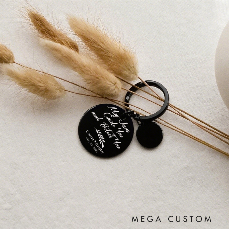 Personalized May Jesus Guide You and Protect You Bible Verse Stainless Steel Keychain with Name Bible Verse Baptism Gifts for Christian