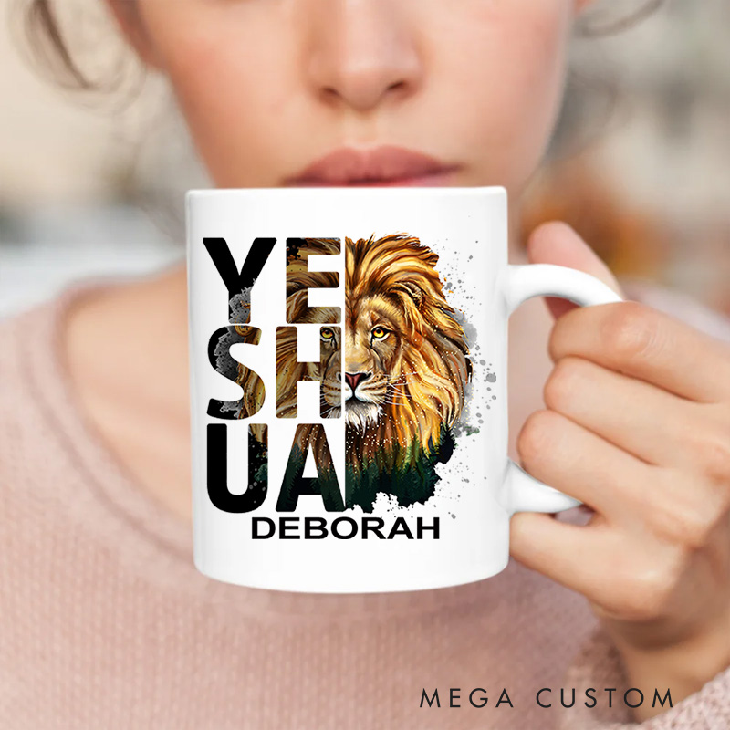 Personalized Lion Imagery Bible Verse Christian Ceramic Mug with Name Birthday Gift for Christian Positive Affirmation Religious Gift for Christian