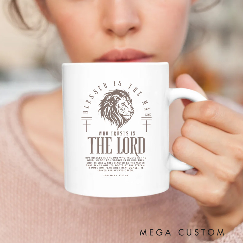 Personalized Cross Lion Bible Verse Christian Ceramic Mug with Name Birthday Gift for Christian Positive Affirmation Religious Gift for Christian