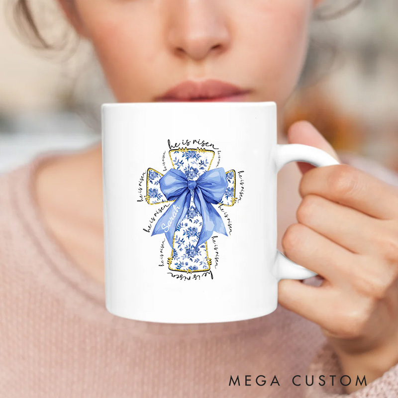 Personalized He Is Risen Bible Verse Jesus Ceramic Mug with Name Christmas Gift for Christians Birthday Gift for Christians