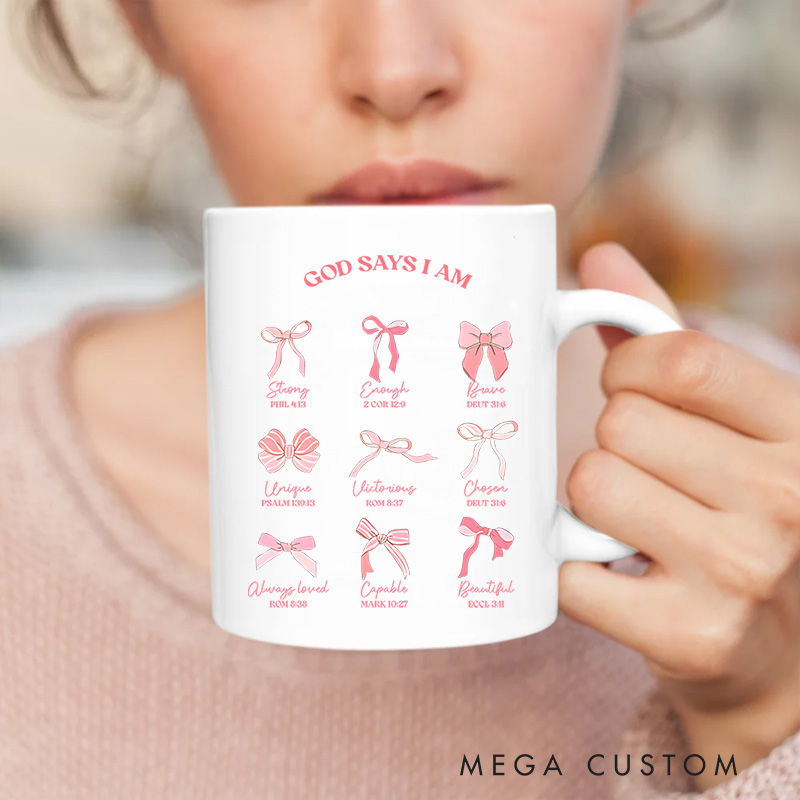 Personalized God Says I Am Bible Verse Christian Ceramic Mug with Name Birthday Gift for Christian Positive Affirmation Religious Gift for Christian