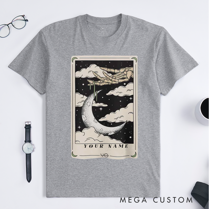 Personalized Tarot Lovers Classic T-Shirts The Moon Tarot Card Classic T-Shirts Astrology Crescent Moon GraphicT-shirts Gift