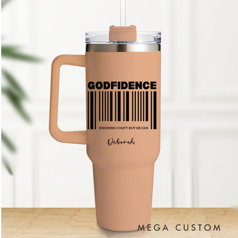 Personalized Multicolor Christian Godfidence Tumbler with Name and Straw Travel Accessories Baptism Birthday Gift for Christians