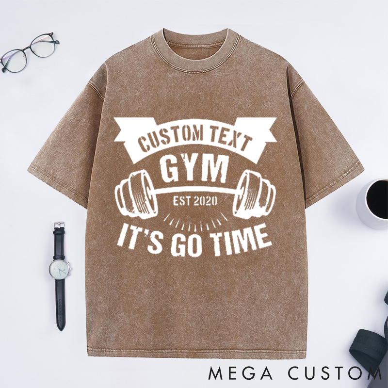Personalized Gym Washed T-Shirts with Personalized Text and Dumbbell Design for Fitness Enthusiasts Bodybuilders and Gym Lovers
