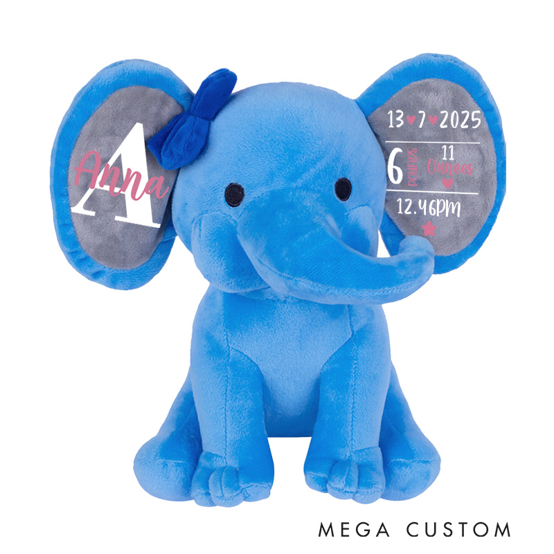 Personalised Elephant Keepsake Birth Stat Info Elephant Baby Announcement Gift