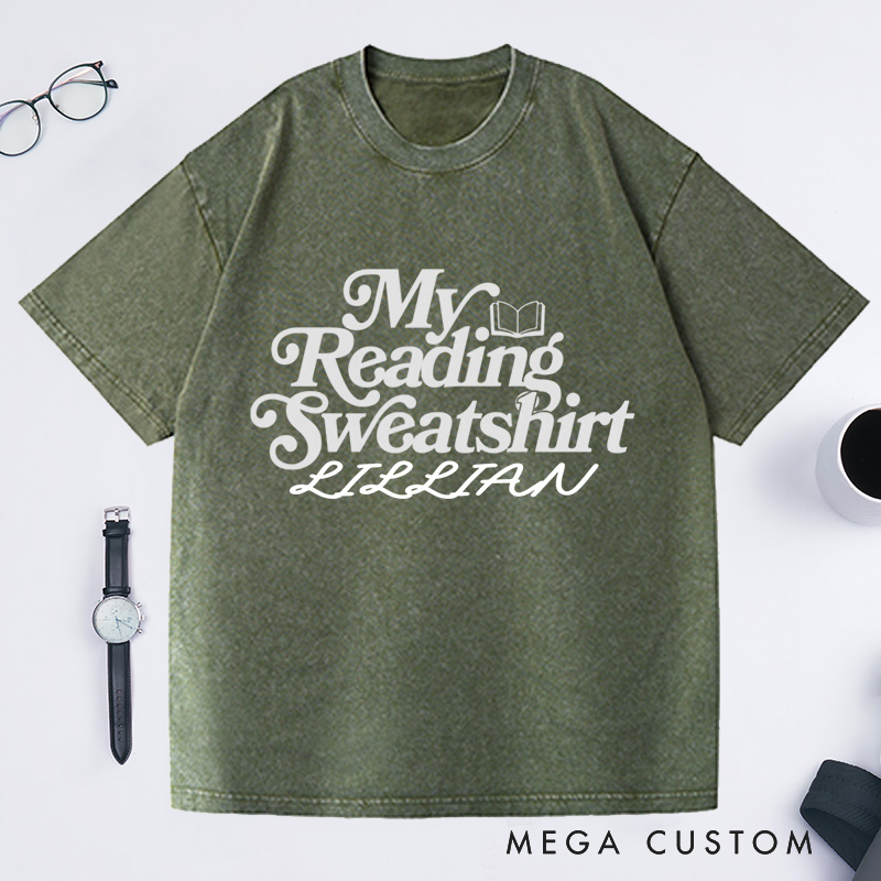 Personalized My Reading Sweatshirt Washed T-Shirts Reading Shirt Customized Name Shirt Book Tee Gift for Book Lover