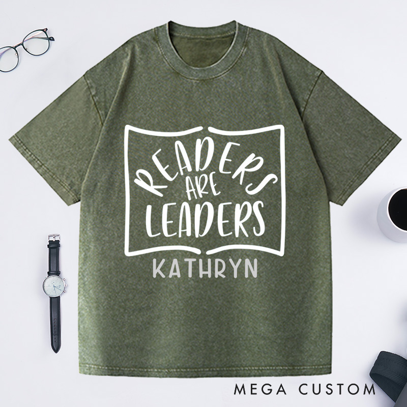 Personalized Readers Are Leaders Washed T-Shirts Reading Shirt Customized Name Shirt Book Tee Gift for Reader