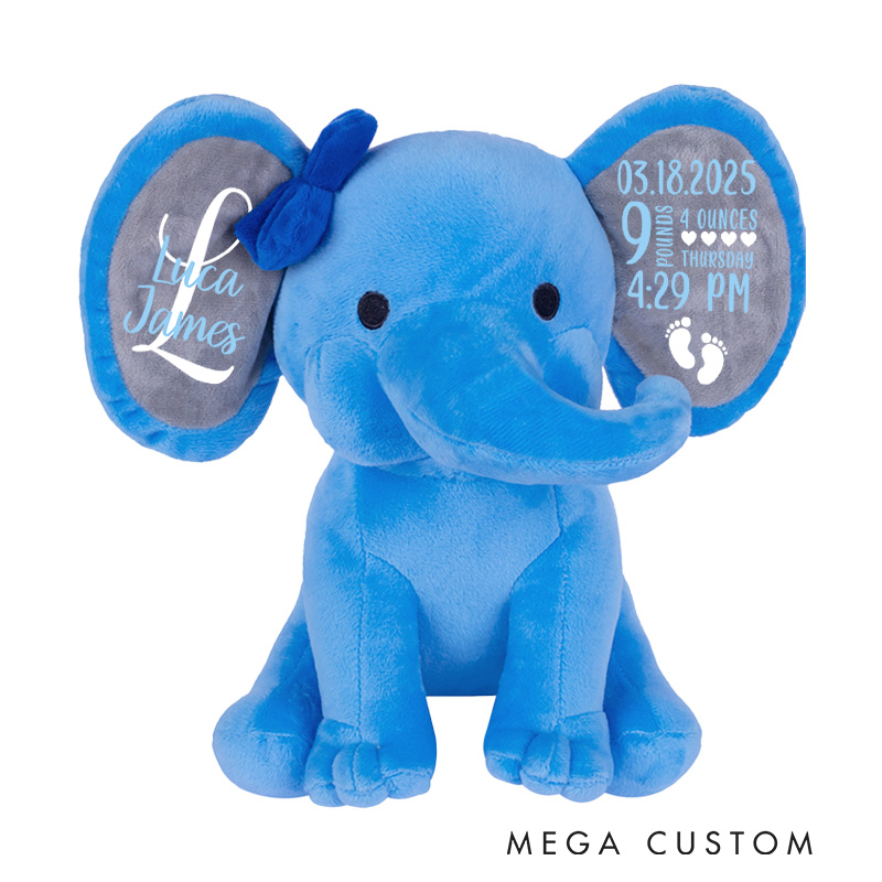 Personalised Elephant Keepsake Birth Stat Info Elephant Baby Baptism Gift Birth Present