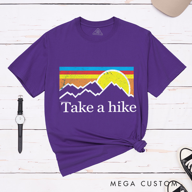 Personalized Take a Hike Adventur T-Shirt  Sunset Mountain Hiking Camping Nature Lover Shirt Gift for Travel Friend