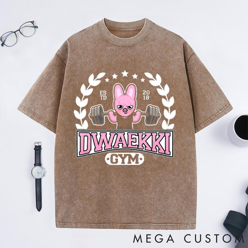Personalized Rabbit Gym Washed T-Shirts with Cute Bunny Weightlifting for Fitness Enthusiasts Bodybuilders and Gym Lovers