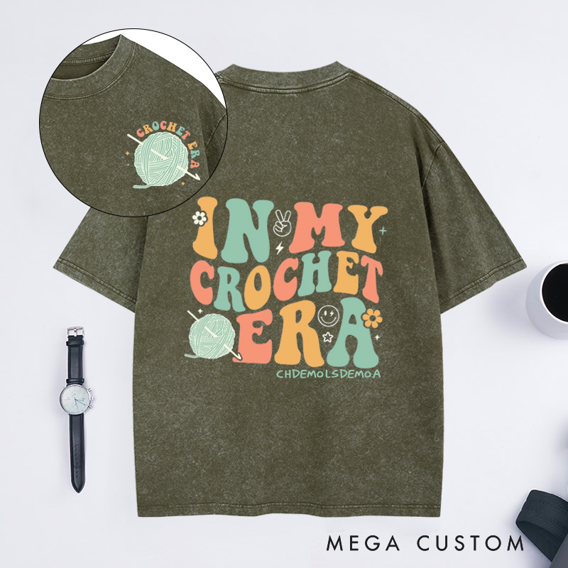 Personalized In My Crochet Era Washed T-Shirts Crochet Lover Shirt Knitting Shirt Crafter Mom Shirt for Women Gift for Knitting Lover Funny Crochet Tee