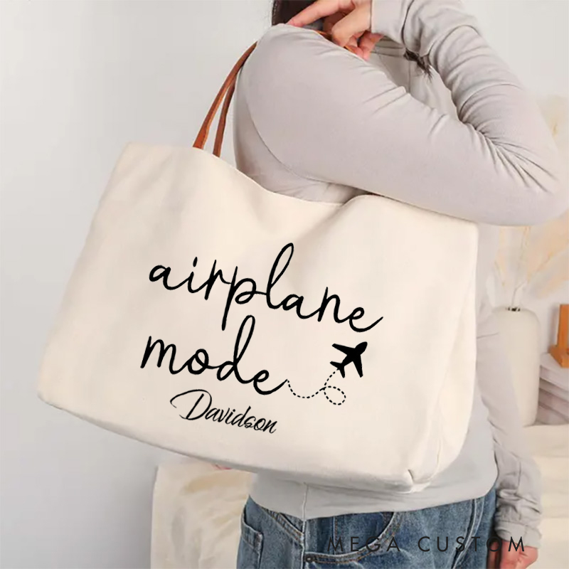 Personalized Airplane Mode Tote Bag Gifts for Travel Lovers Vacation Tote Bag Travel Tote Bag Gift for Traveler