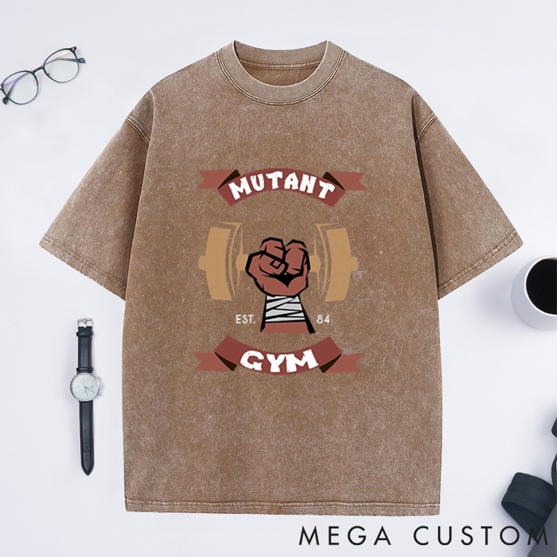 Personalized Mutant Gym Washed T-Shirts with Bold Fist and Barbell Design for Fitness Enthusiasts Bodybuilders and Gym Lovers