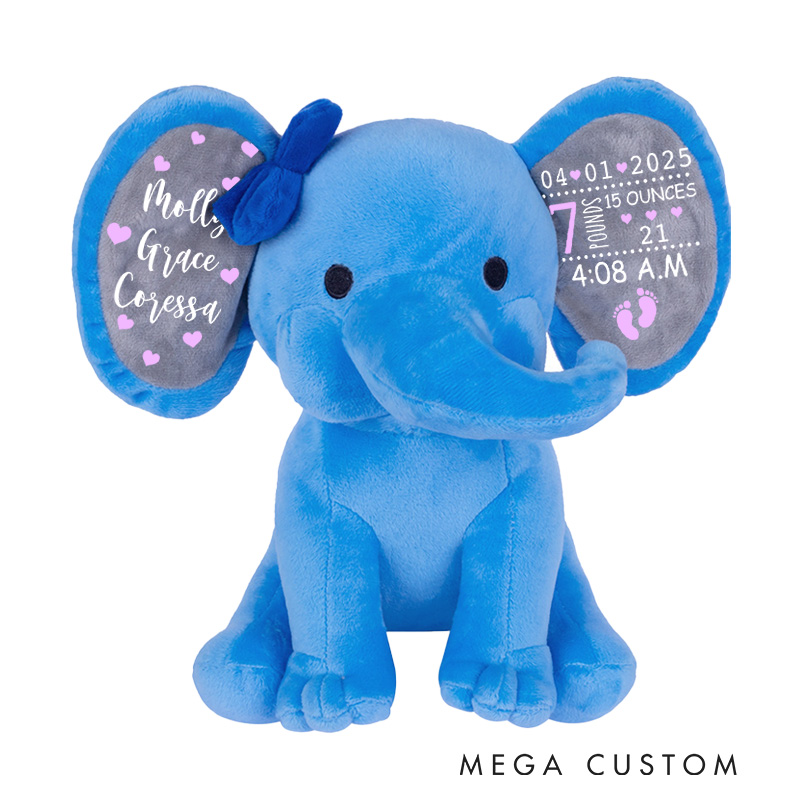 Personalized Soft Pink Themed Design with Custom Birth Details for Elephant Keepsake