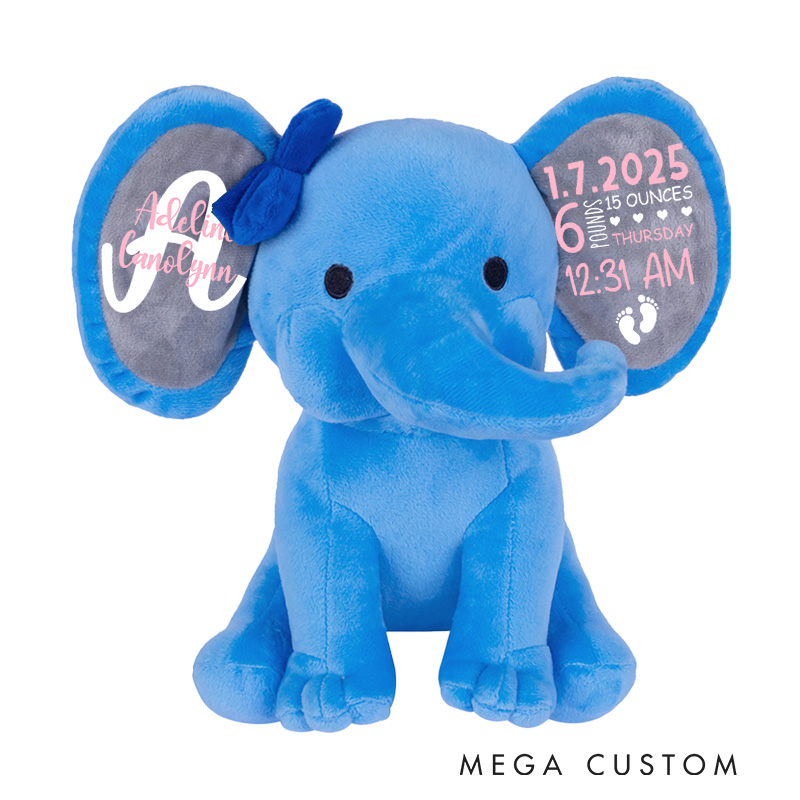 Personalized Soft and Sweet Design Showcasing Baby Birth Stats and Gentle Pastel Details Elephant Keepsake Baby Shower Gift
