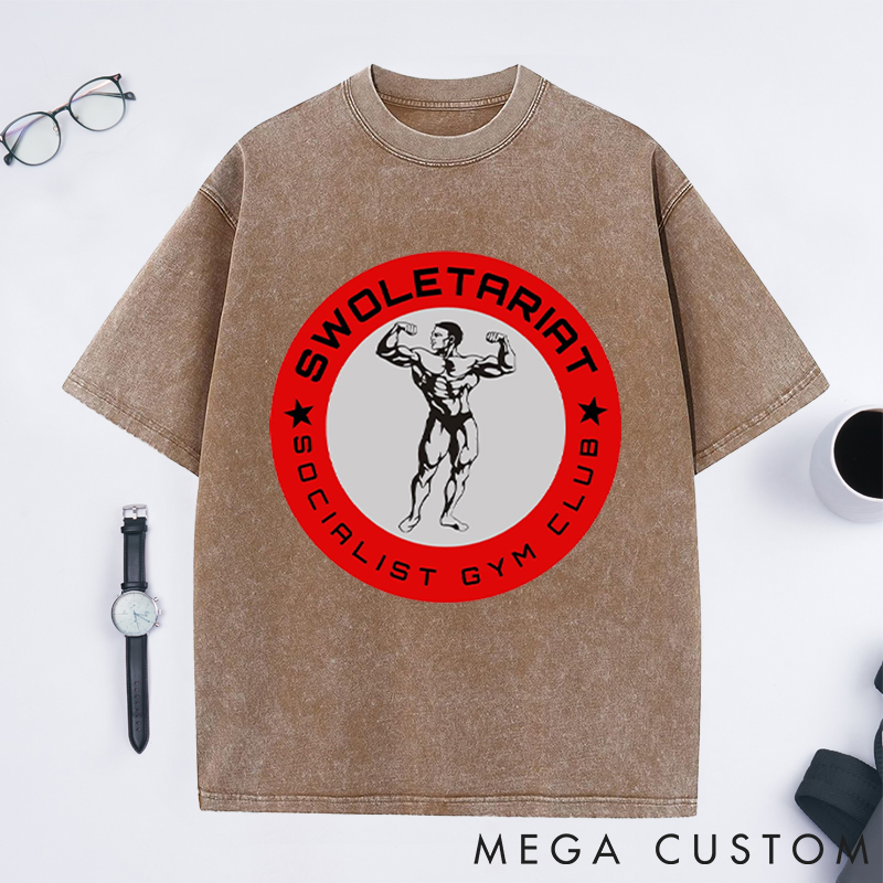 Personalized Gym Washed T-Shirts with Socialist Gym Club Bodybuilder Design for Fitness Enthusiasts Bodybuilders and Gym Lovers