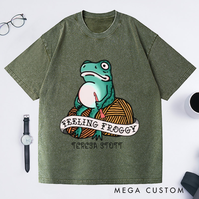 Personalized Feeling Froggy Crochet Bella Washed T-Shirts Short-sleeve unisex t-shirt Funny Gift for Crocheter Crochet Apparel