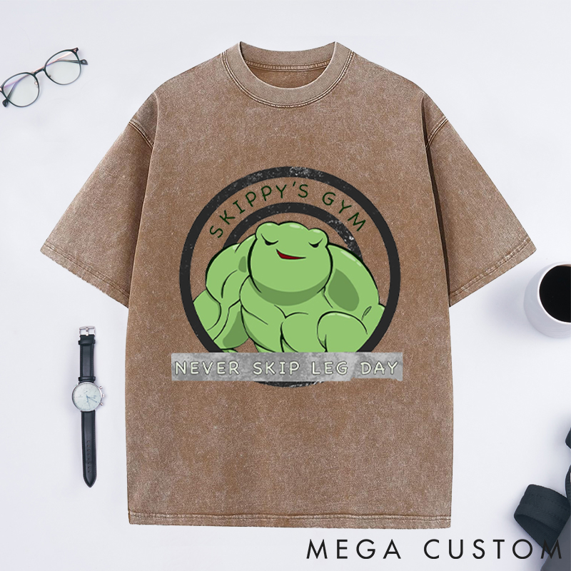 Personalized Fitness Washed T-Shirts with Fun Muscle Frog Design for Fitness Enthusiasts Bodybuilders and Gym Lovers
