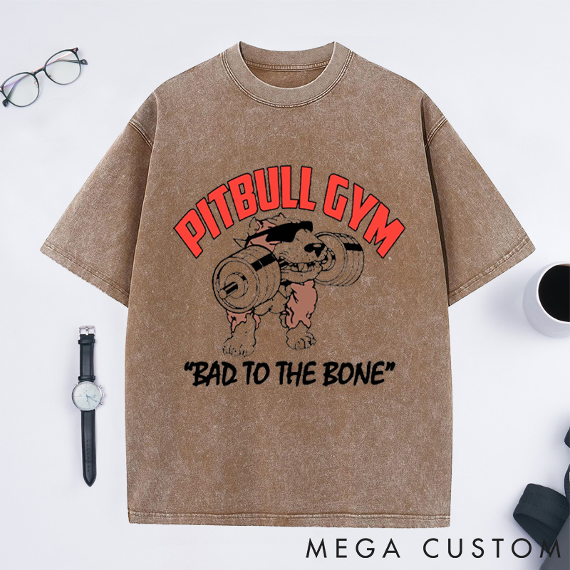 Personalized Gym Washed T-Shirts with Bold Dog Lifting Barbell Design for Fitness Enthusiasts Bodybuilders and Gym Lovers