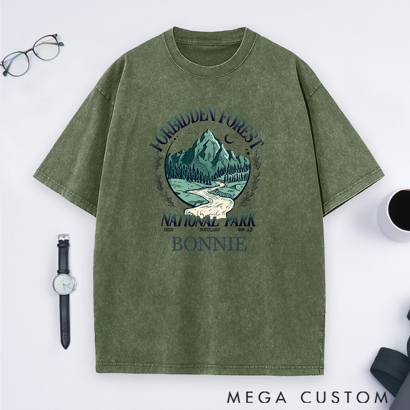 Personalized Forbidden Forest National Park Washed T-Shirts Gift Outdoors Hiking Camping Lover