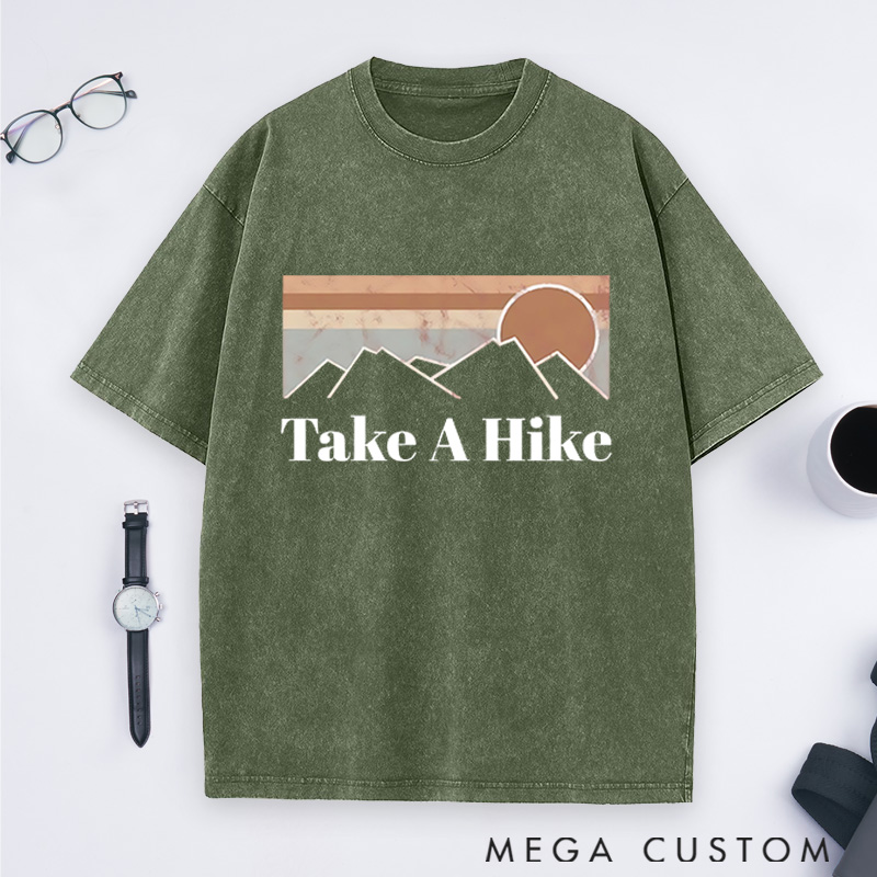 Personalized Take A Hike Washed T-Shirts Embrace The Call Of The Mountains Shirts Gift for Hiking Camping Adventure Lover