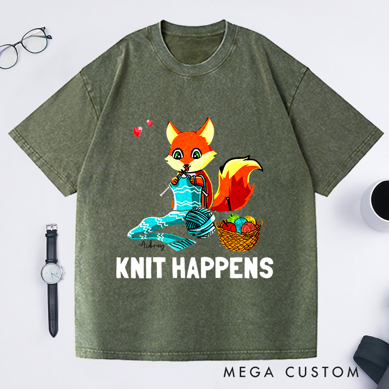 Personalized Knit Happens Washed T-Shirts Gifts for Knitting Lovers