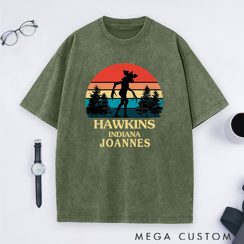Personalized A Mysterious Encounter Washed T-Shirts Hawkins Indiana Shirts Gift for Hiking Camping Adventure Lover
