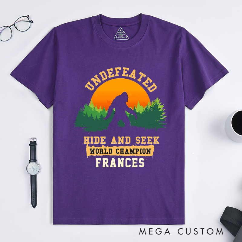 Personalized Undefeated Hide and Seek World Champion T-Shirt Hiking Travel Camping Adventurers Lovers Shirt Gift for Camping 