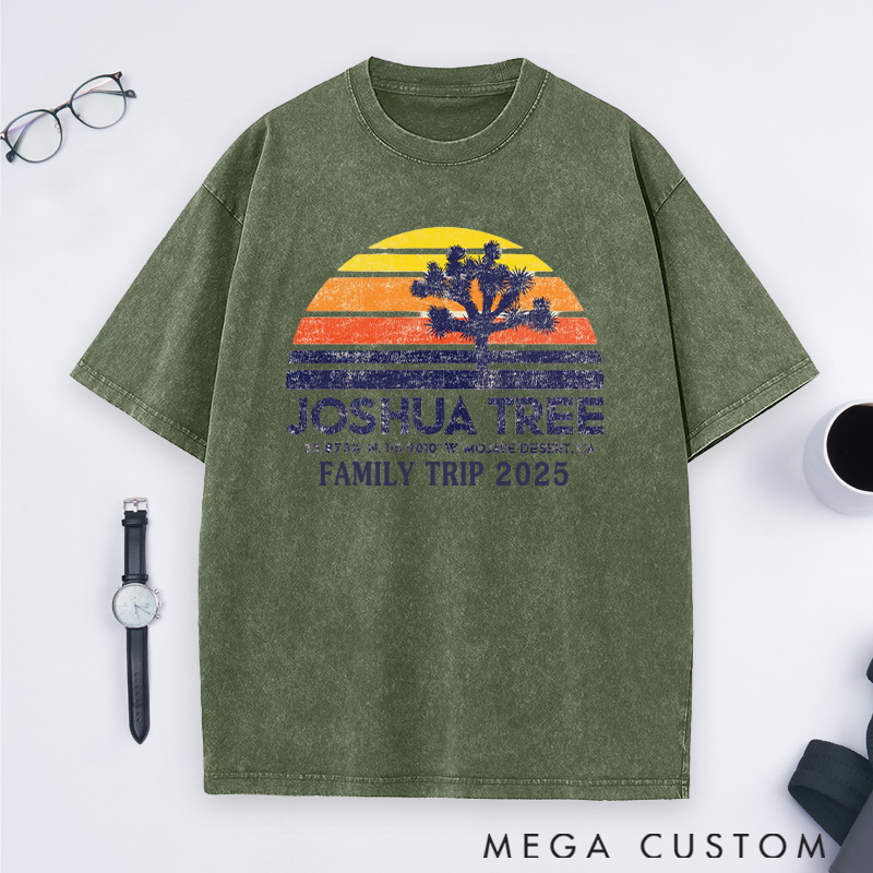 Personalized Joshua Tree Adventure Washed T-Shirts Gift for Hiking Camping Adventure Lover