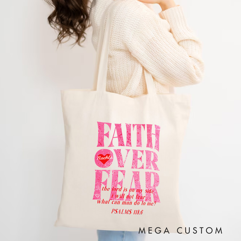 Personalized Faith Over Fear Tote Bag with Name Inspirational Christian Canvas Tote Bag Gift of Faith Birthday Gift for Women